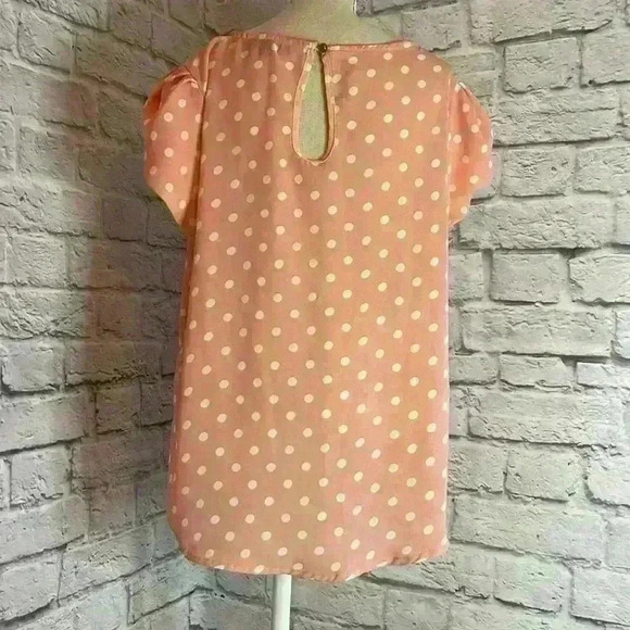 Papermoon women's blouse pink and white polka dot tulip sleeves size M - Picture 2 of 8